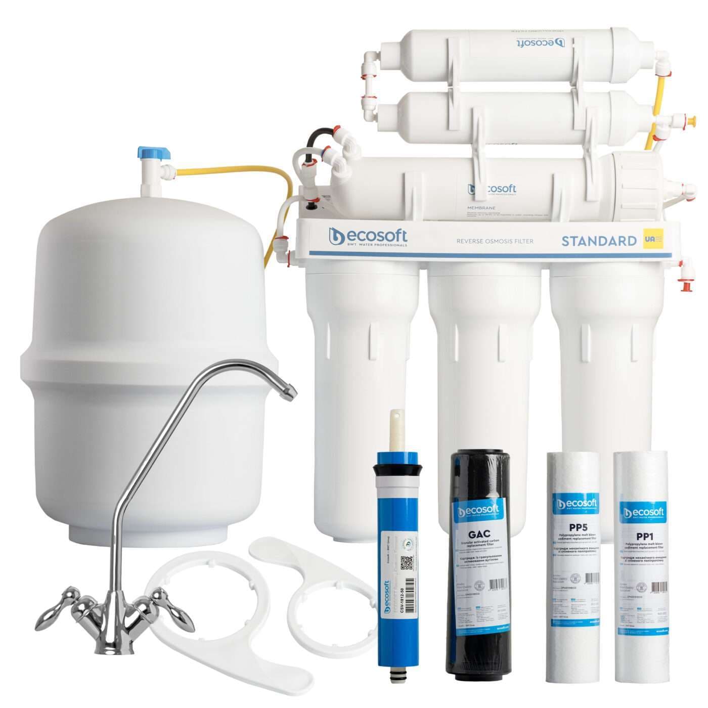 ECOSOFT R06 6-Stufen Umkehrosmoseanlage mit Mineralisator, Drucktank und Komplett-Montage-Set für Premium Trinkwasseraufbereitung