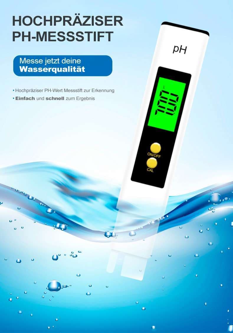 Digitales pH-Messgerät mit beleuchtetem Display, Kalibrierlösungen und Aufbewahrungskoffer für präzise Wasseranalysen