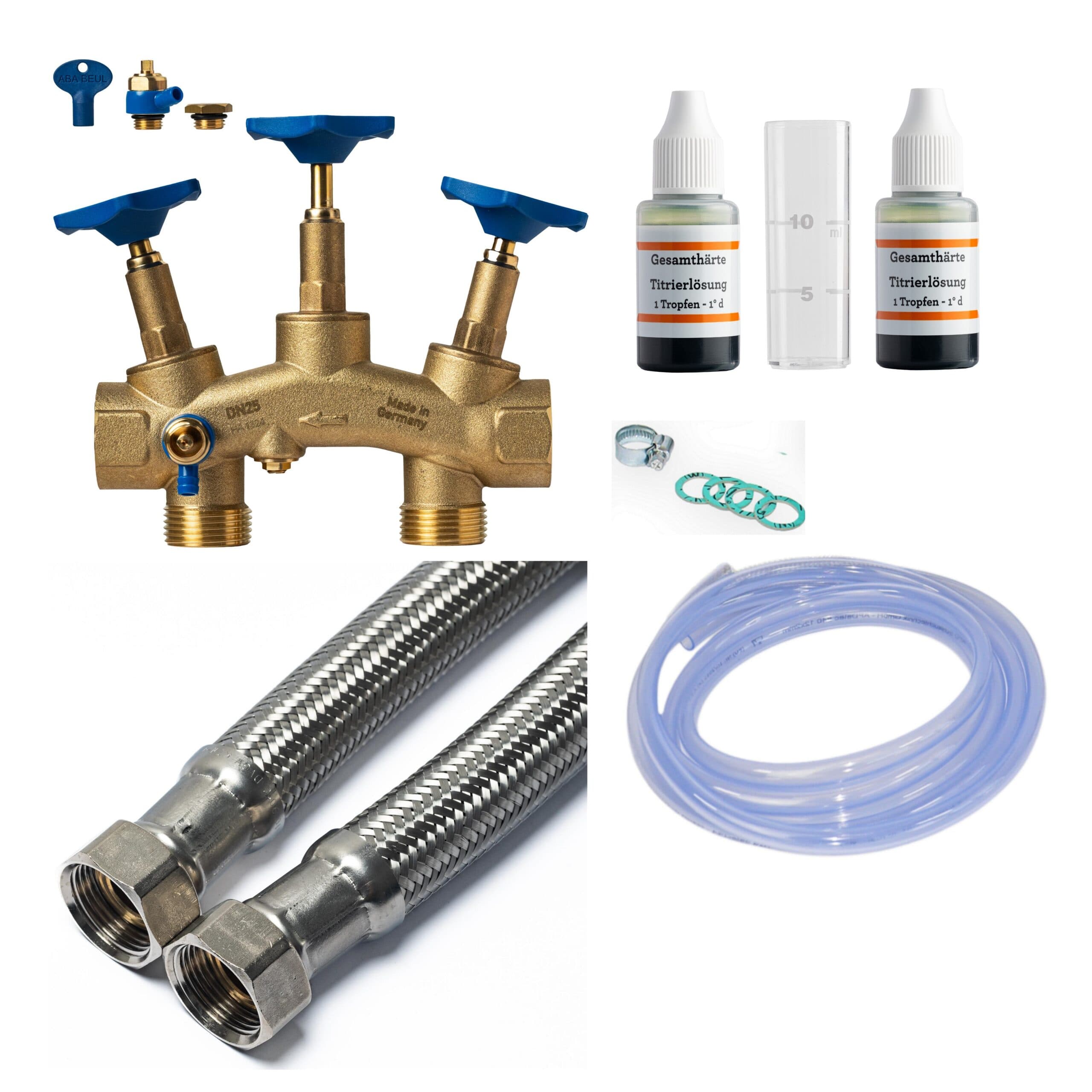 WaterExpert Anschlussset 1″ | 1,5m Schlauch | Komplettpaket | inkl. Montageblock & Messbesteck